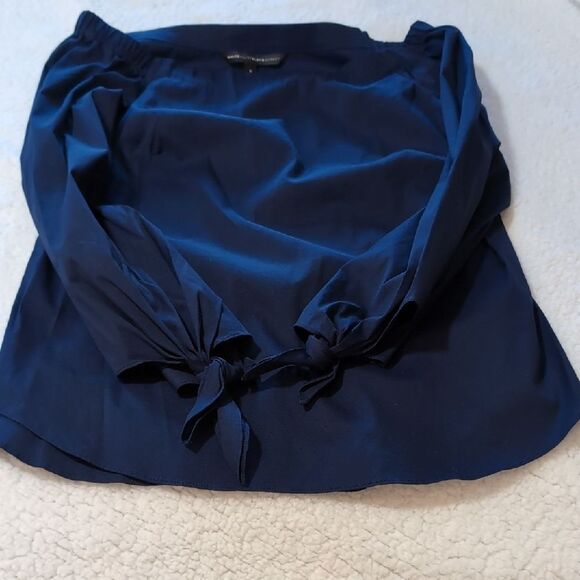 WHBM Navy Blue Off-Shoulder Tie Sleeve Blouse S - Picture 1 of 6